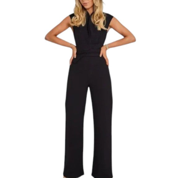 Women's Short Sleeve Collared Jumpsuit