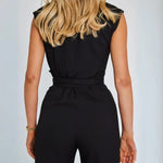 Women's Short Sleeve Collared Jumpsuit