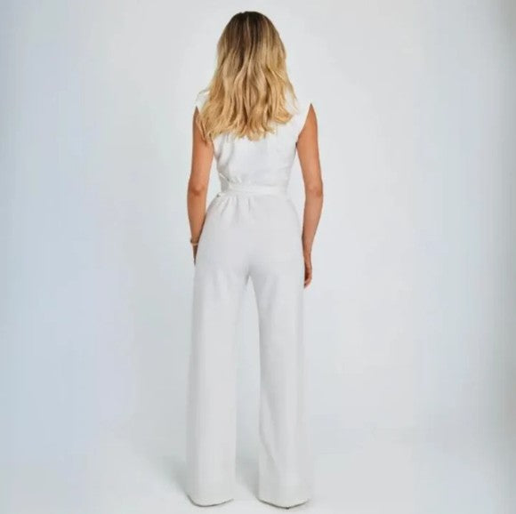 Women's Short Sleeve Collared Jumpsuit