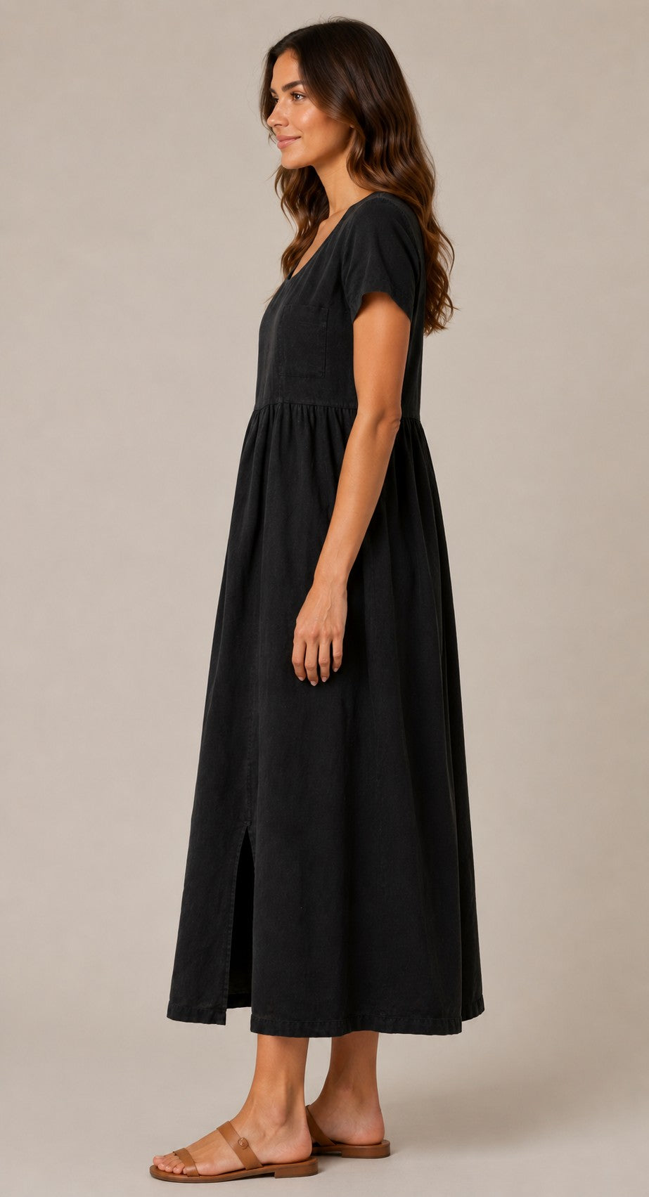 Women's Short Sleeve Pocket Midi Dress