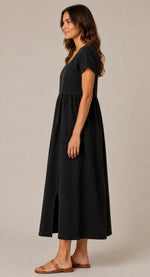Women's Short Sleeve Pocket Midi Dress