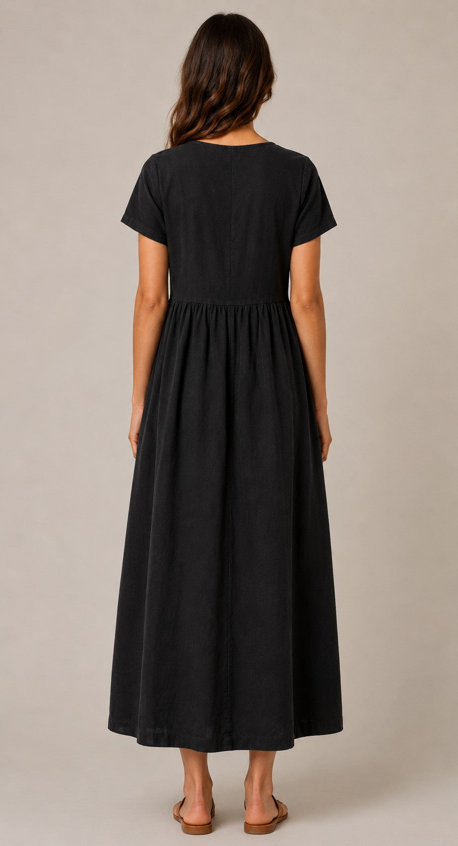 Women's Short Sleeve Pocket Midi Dress
