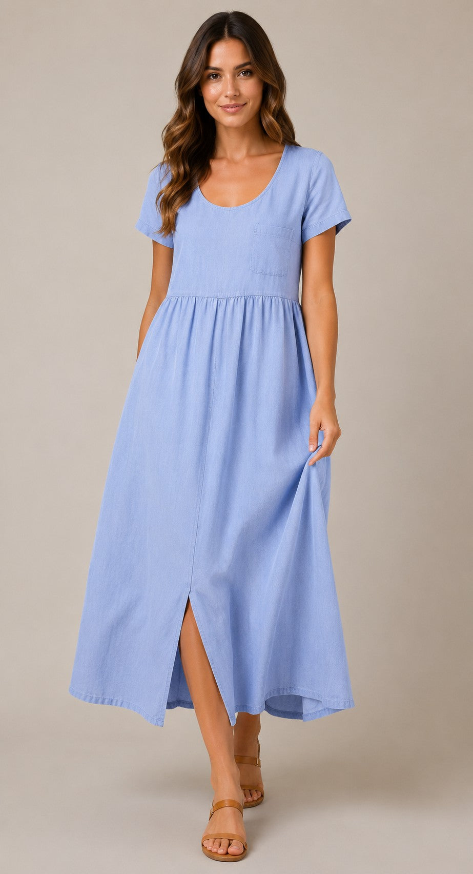 Women's Short Sleeve Pocket Midi Dress