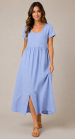 Women's Short Sleeve Pocket Midi Dress