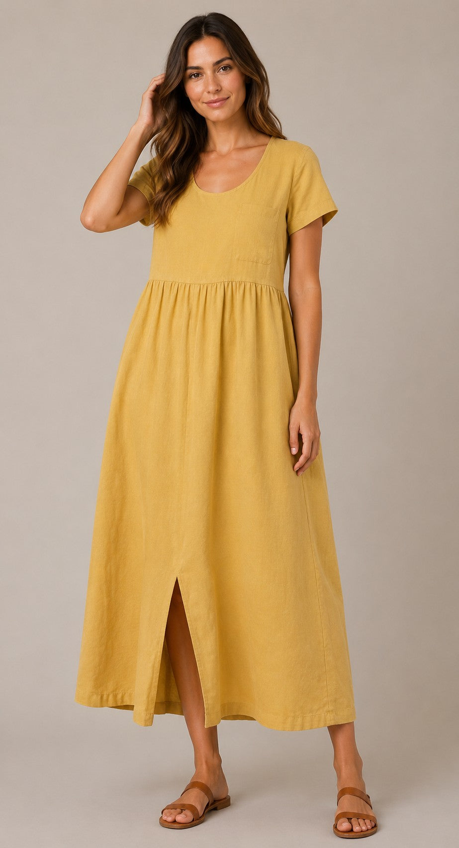 Women's Short Sleeve Pocket Midi Dress