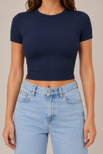 Women's Short Sleeve Round Neck Crop Top