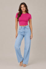 Women's Short Sleeve Round Neck Crop Top
