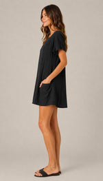 Women's Short Sleeve Square Neck Pocket Mini Dress