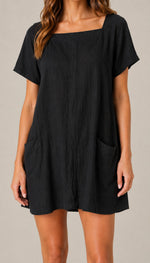 Women's Short Sleeve Square Neck Pocket Mini Dress