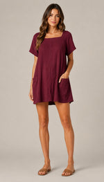 Women's Short Sleeve Square Neck Pocket Mini Dress