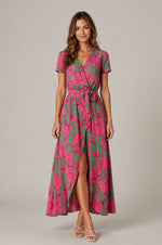 Women’s Short Sleeve Tie Waist Maxi Dress