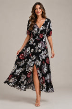 Women's Short Sleeve V-Neck Floral Maxi Dress