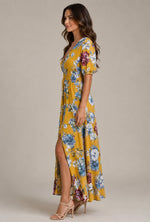 Women's Short Sleeve V-Neck Floral Maxi Dress