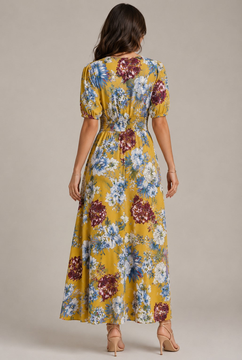 Women's Short Sleeve V-Neck Floral Maxi Dress