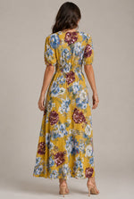 Women's Short Sleeve V-Neck Floral Maxi Dress