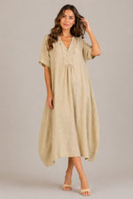 Women’s Short Sleeve V-Neck Loose Fit Midi Dress