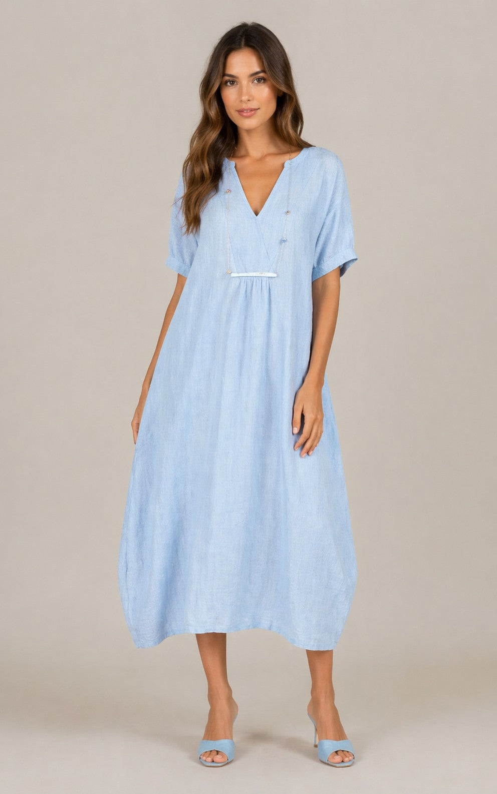 Women’s Short Sleeve V-Neck Loose Fit Midi Dress