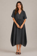 Women’s Short Sleeve V-Neck Loose Fit Midi Dress