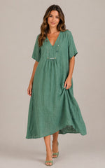 Women’s Short Sleeve V-Neck Loose Fit Midi Dress