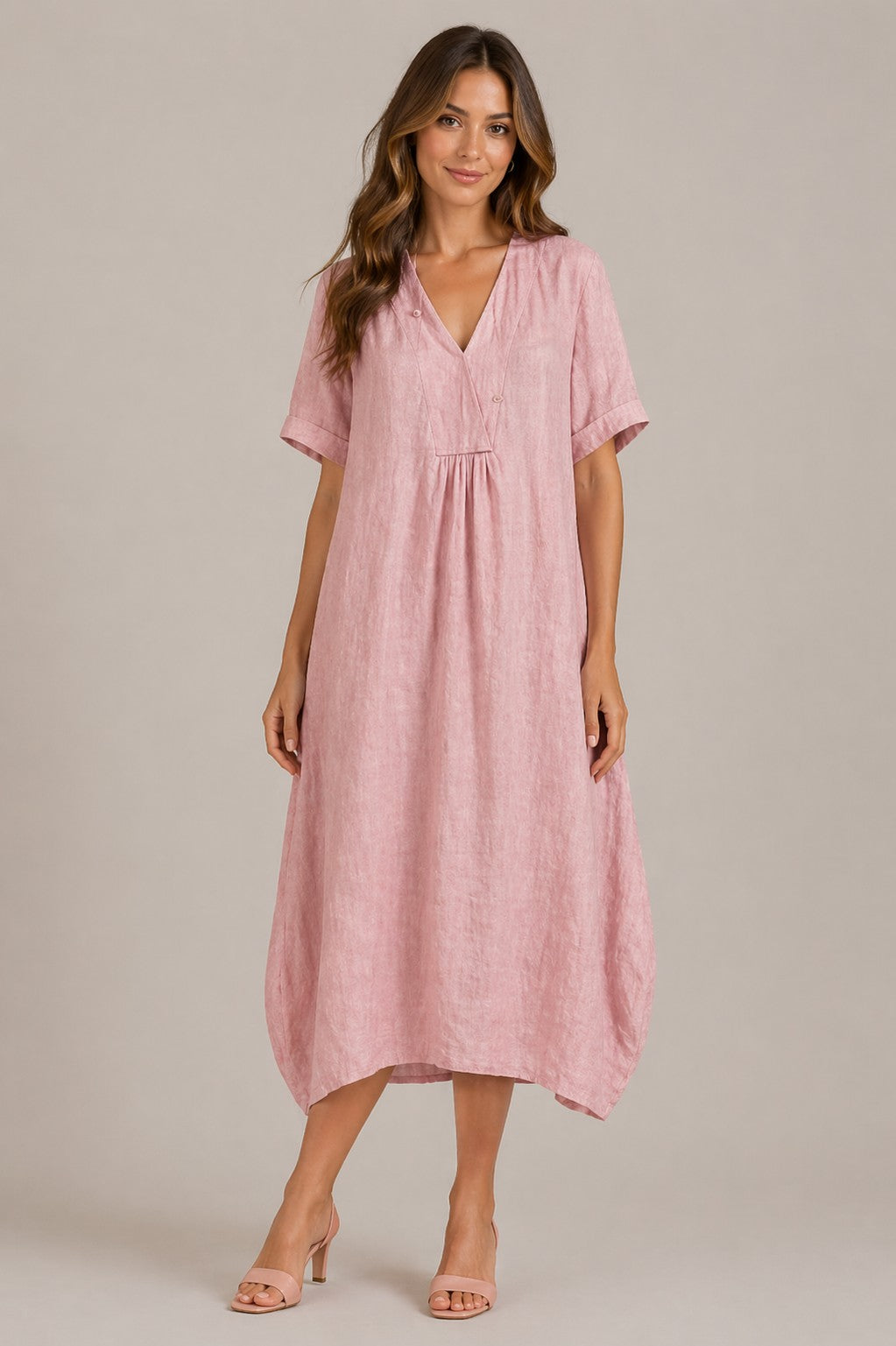 Women’s Short Sleeve V-Neck Loose Fit Midi Dress