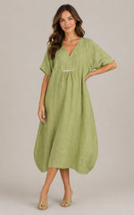 Women’s Short Sleeve V-Neck Loose Fit Midi Dress