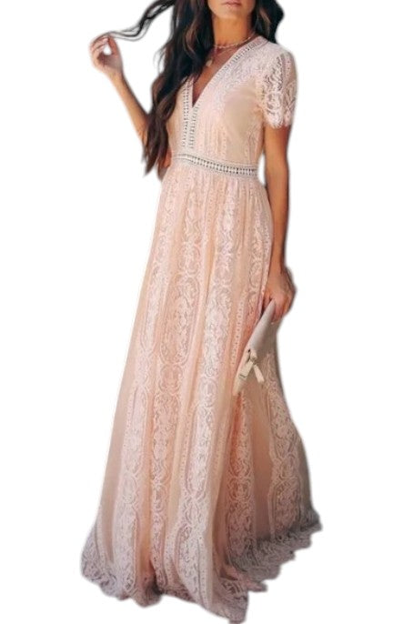 Women's Short Sleeve V-Neck Maxi Dress