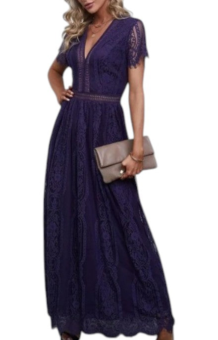 Women's Short Sleeve V-Neck Maxi Dress