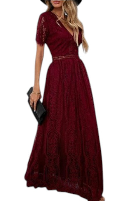 Women's Short Sleeve V-Neck Maxi Dress