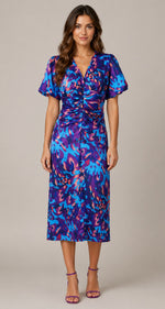 Women’s Short Sleeve V-Neck Printed Midi Dress