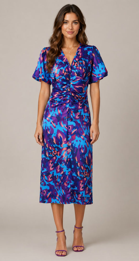 Women’s Short Sleeve V-Neck Printed Midi Dress