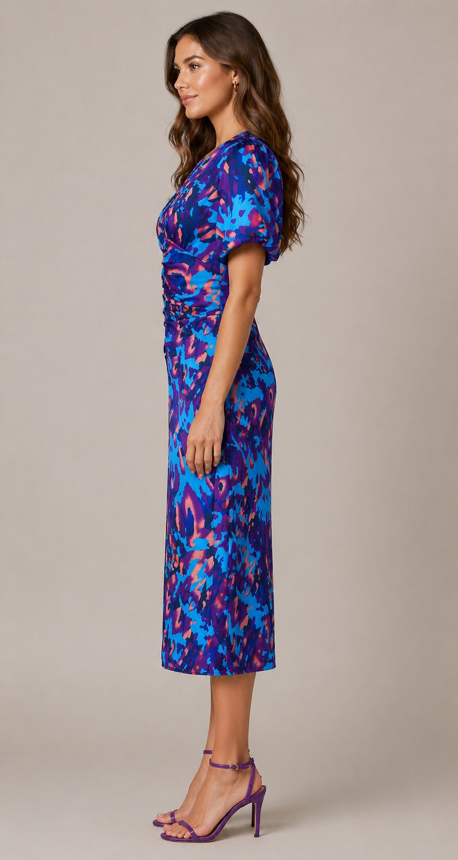 Women’s Short Sleeve V-Neck Printed Midi Dress