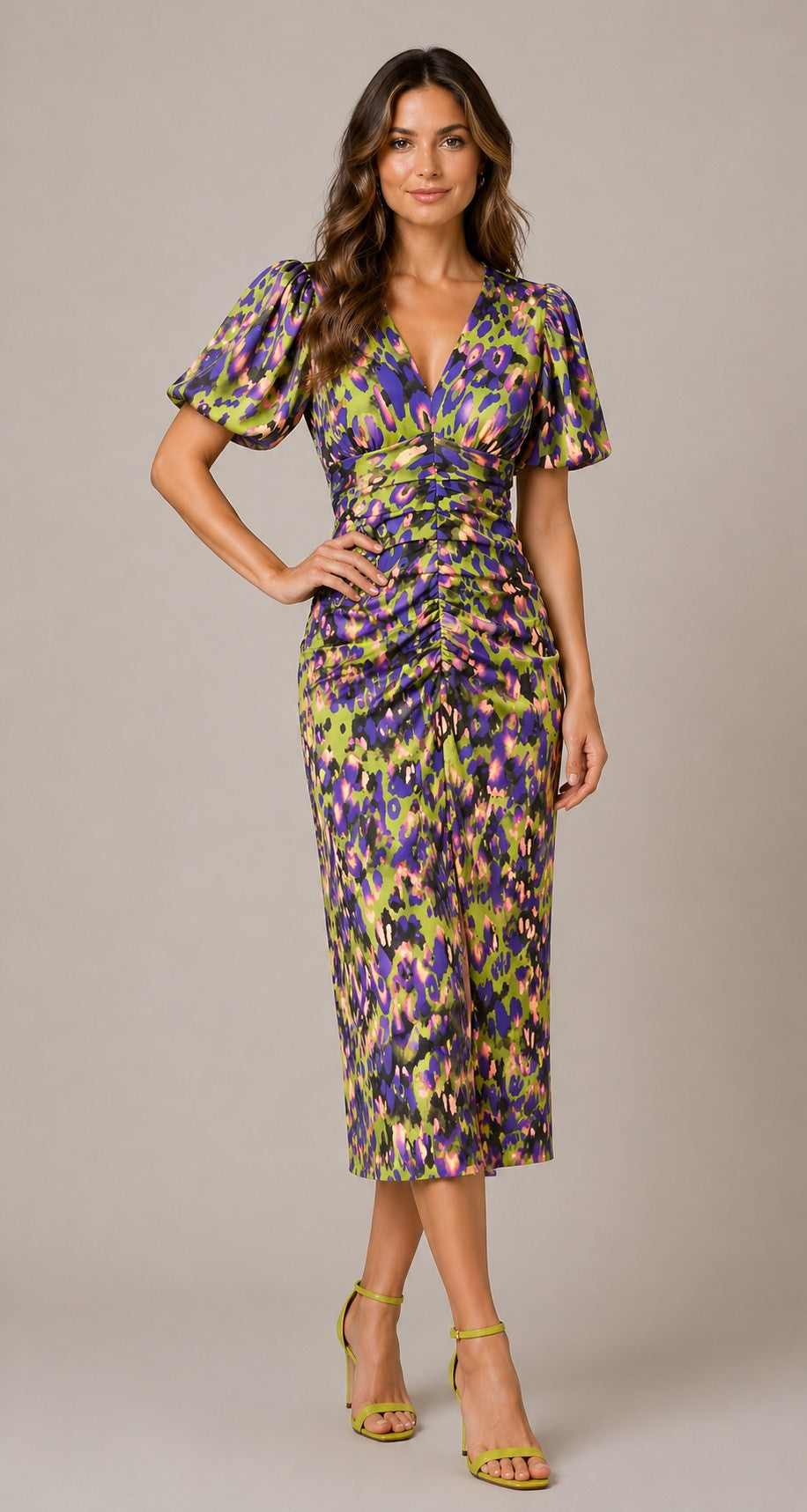 Women’s Short Sleeve V-Neck Printed Midi Dress