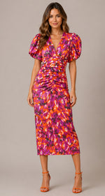 Women’s Short Sleeve V-Neck Printed Midi Dress