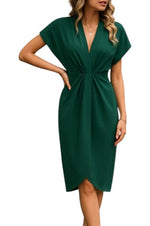 Women's Short Sleeve V-Neck Side Slit Dress