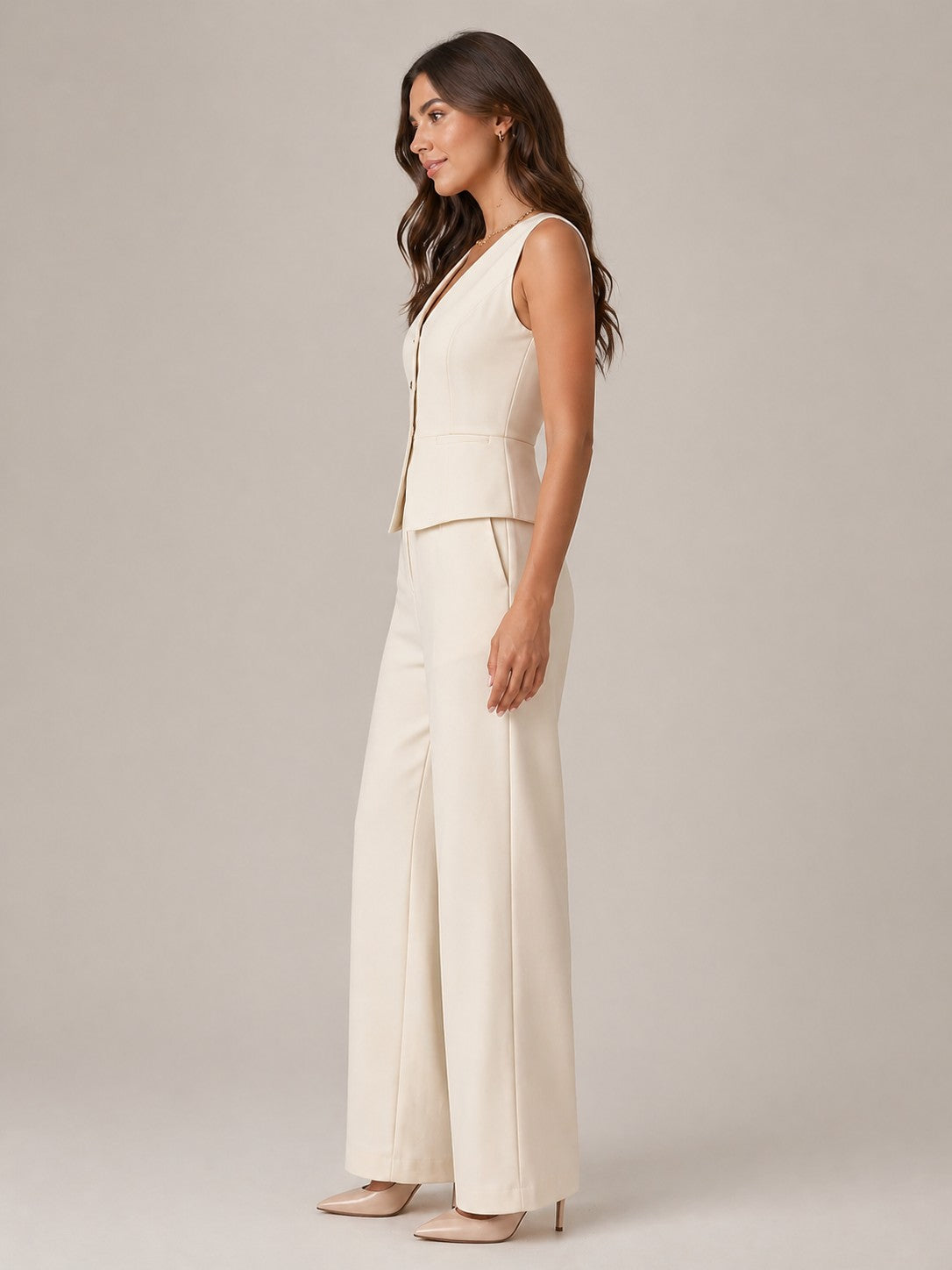Women’s Sleeveless Button Front Vest Pants Suit