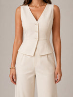 Women’s Sleeveless Button Front Vest Pants Suit