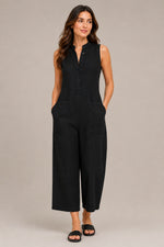 Women’s Sleeveless Button Placket Wide Leg Jumpsuit