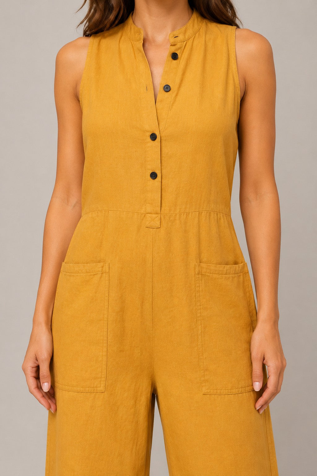 Women’s Sleeveless Button Placket Wide Leg Jumpsuit