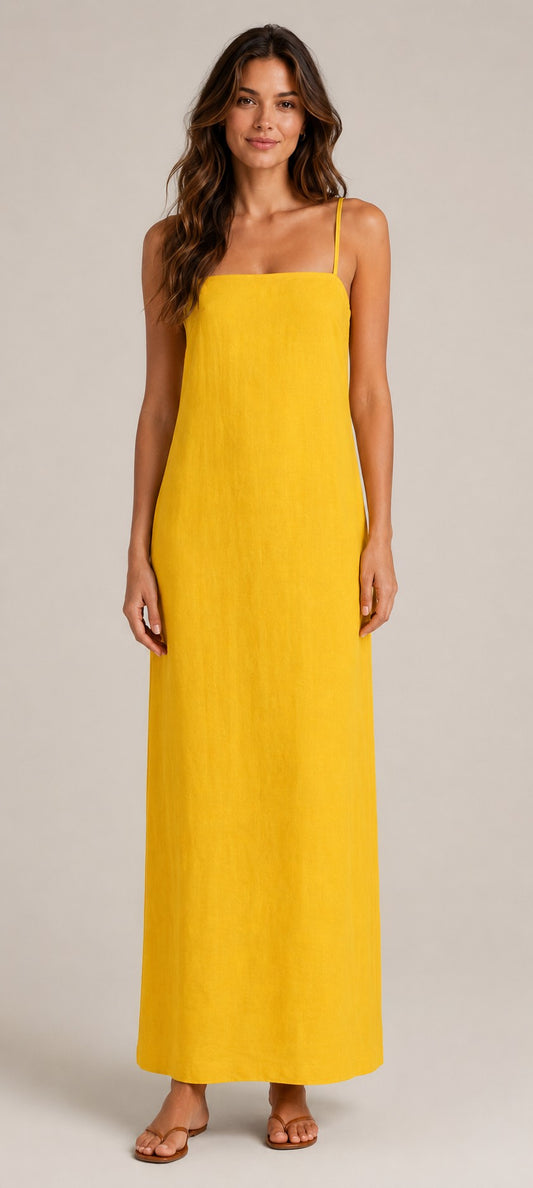 Women's Sleeveless Cotton Linen Maxi Dress