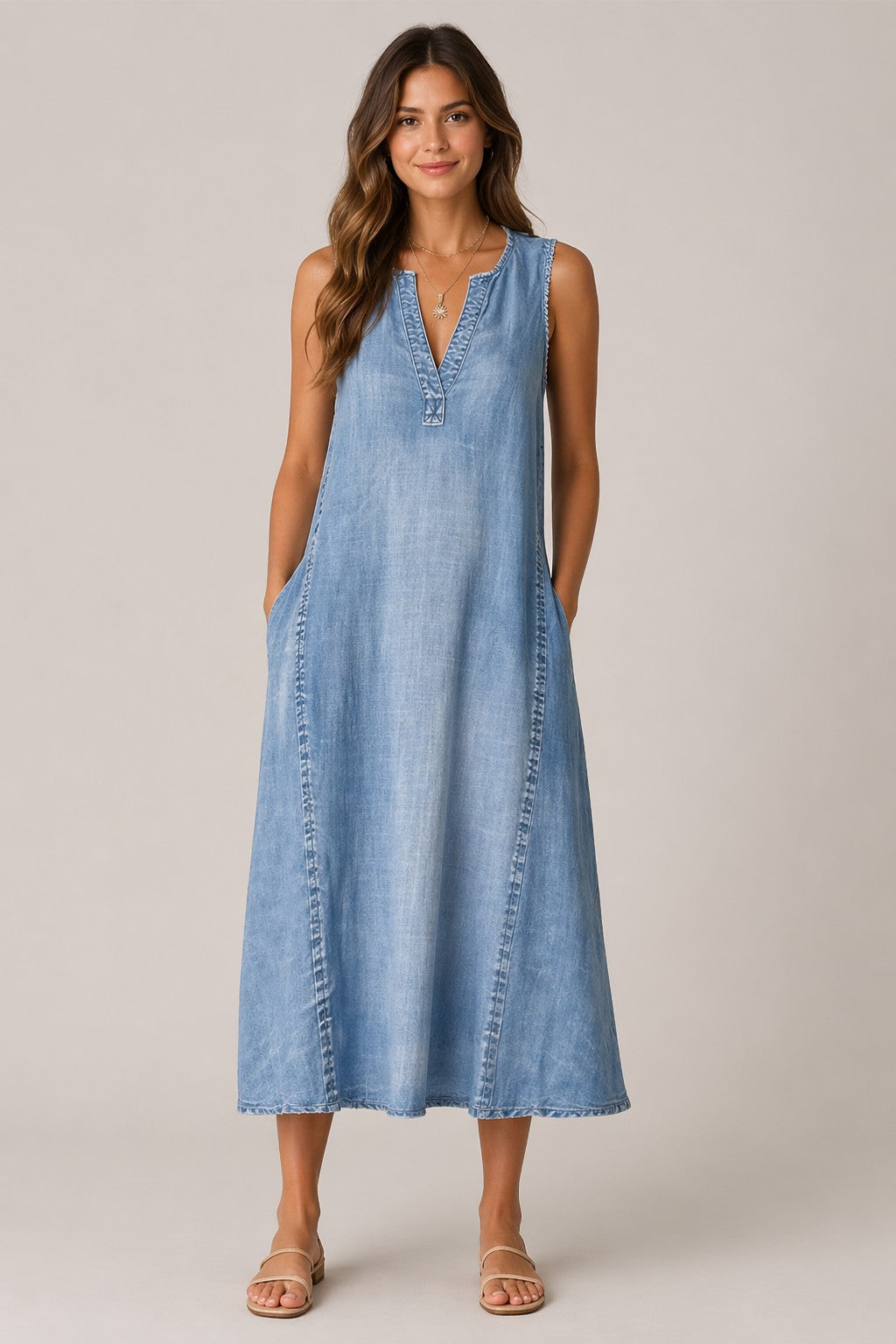 Women’s Sleeveless Denim Midi Dress