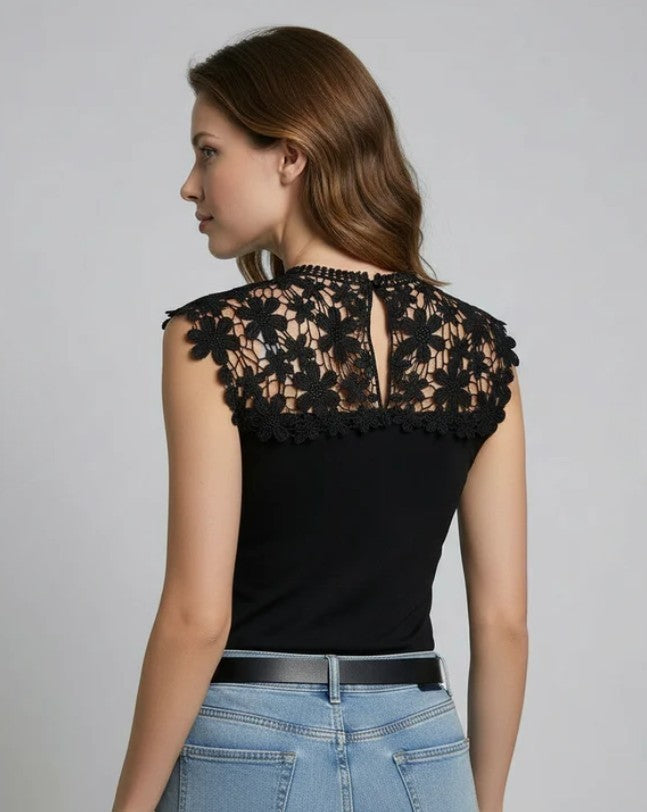 Women's Sleeveless Floral Lace Trim Top
