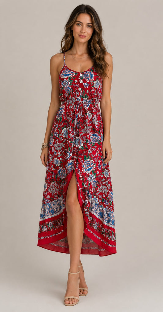 Women's Sleeveless Floral Print Midi Dress