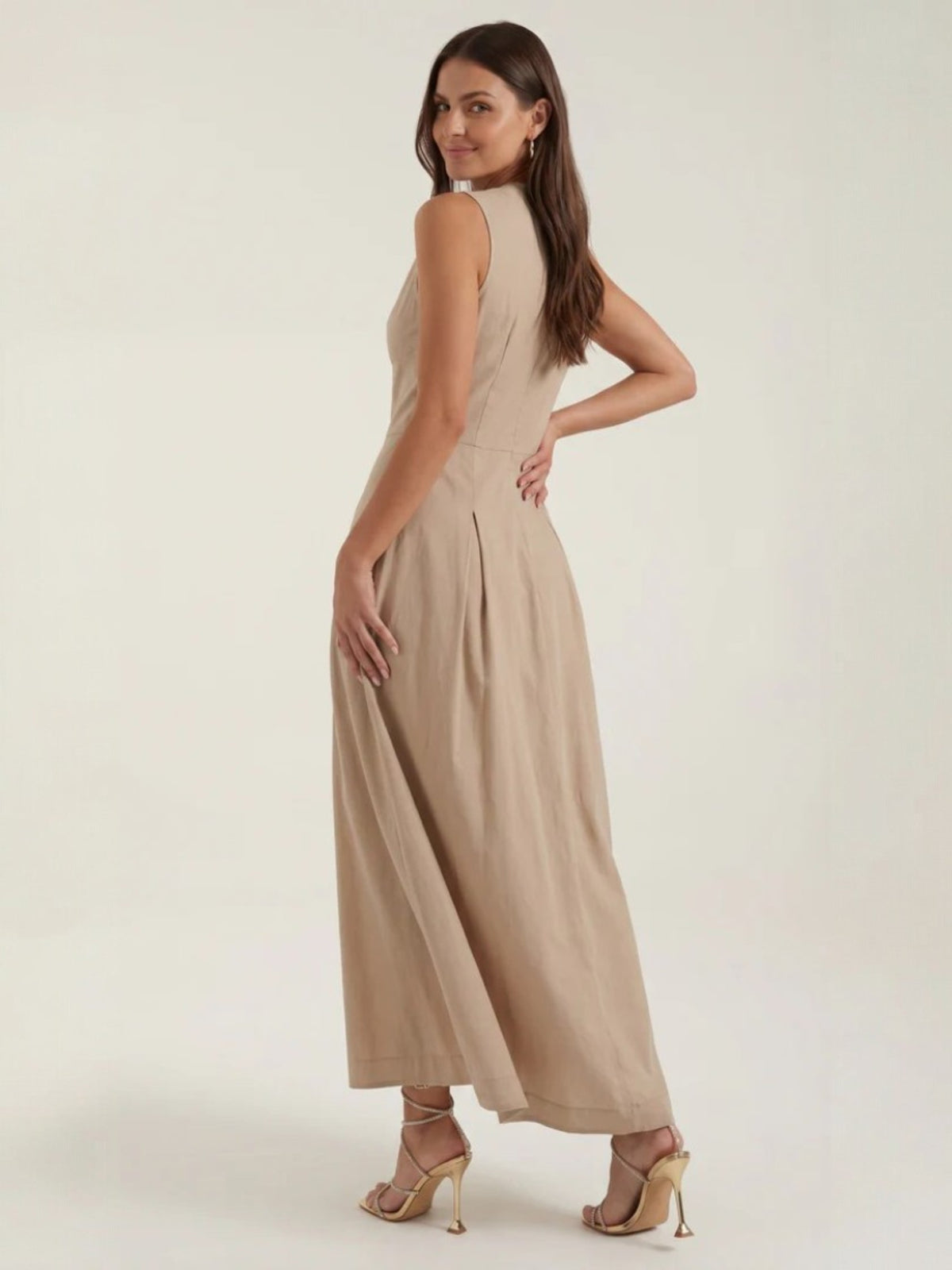Women's Sleeveless Front Zip Midi Dress