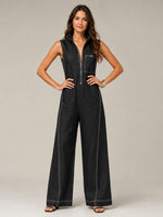 Women’s Sleeveless Front Zipper Wide Leg Jumpsuit