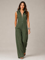 Women’s Sleeveless Front Zipper Wide Leg Jumpsuit