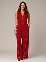 Women’s Sleeveless Front Zipper Wide Leg Jumpsuit