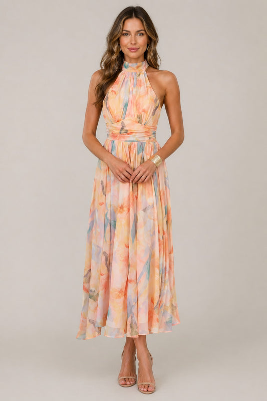 Women’s Sleeveless Halter Neck Midi Dress