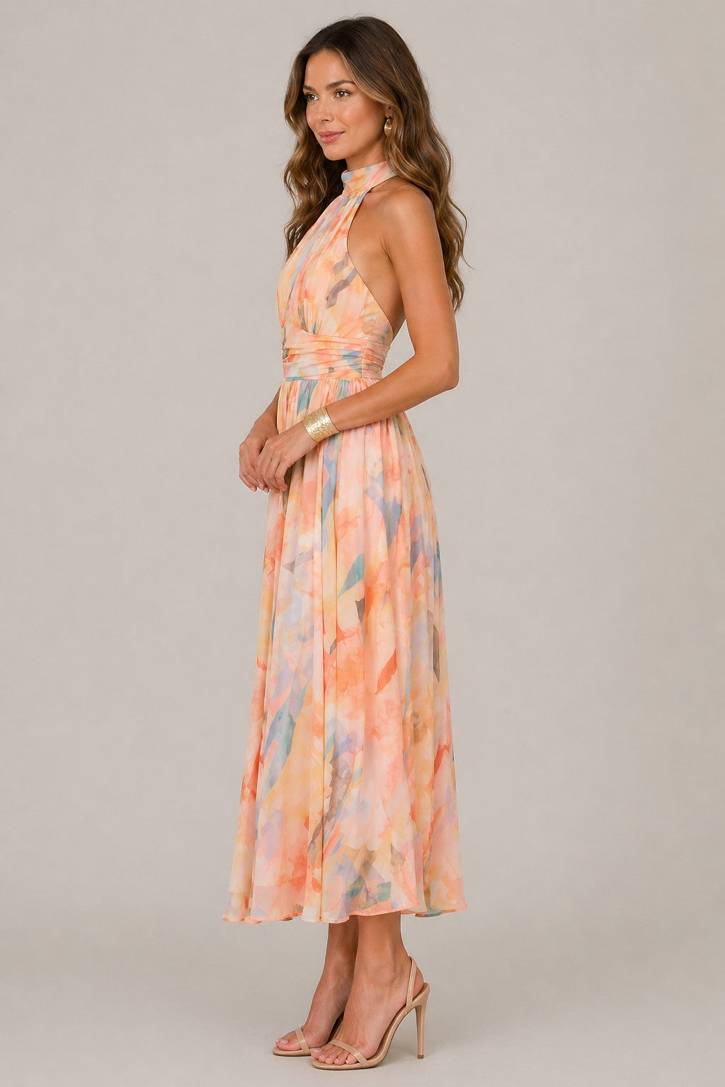 Women’s Sleeveless Halter Neck Midi Dress