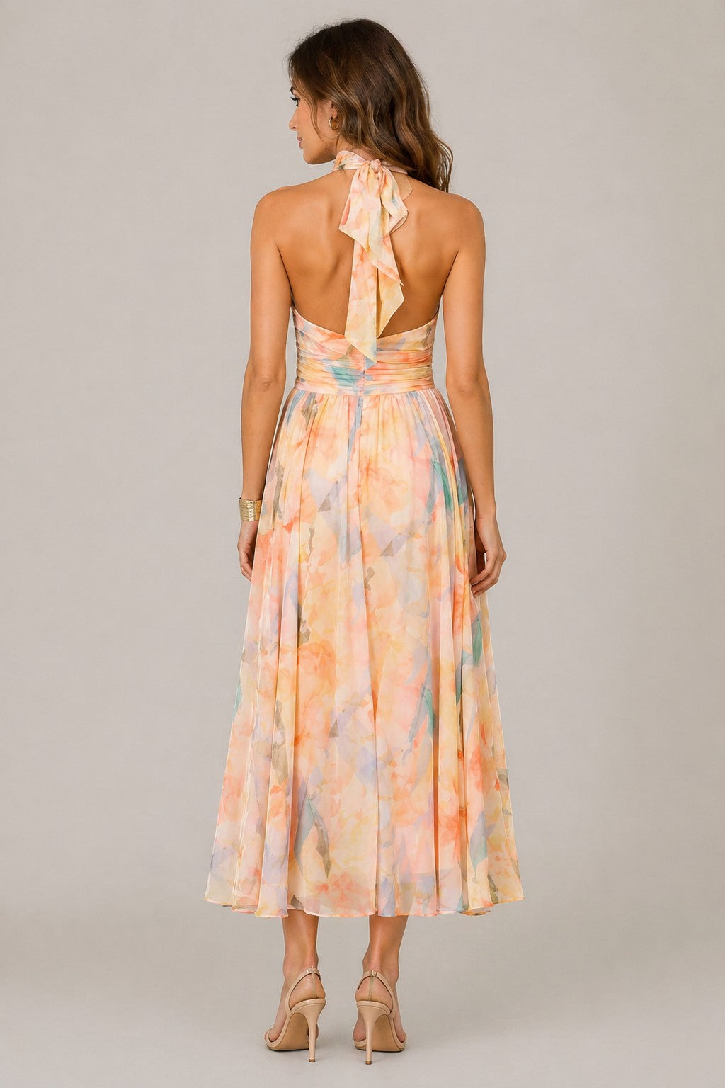 Women’s Sleeveless Halter Neck Midi Dress