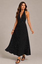 Women’s Sleeveless Halter Neck Polka Dot Maxi Dress